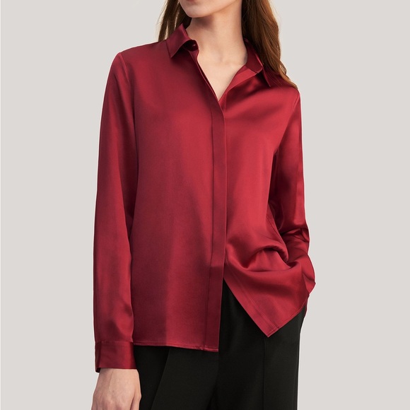 Lilysilk Tops - Lilysilk NWT Basic Concealed Placket Silk Shirt Claret